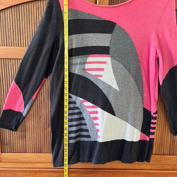Nic + Zoe Geometric Color Block Tunic Sweater, Lg - Picture 2 of 6